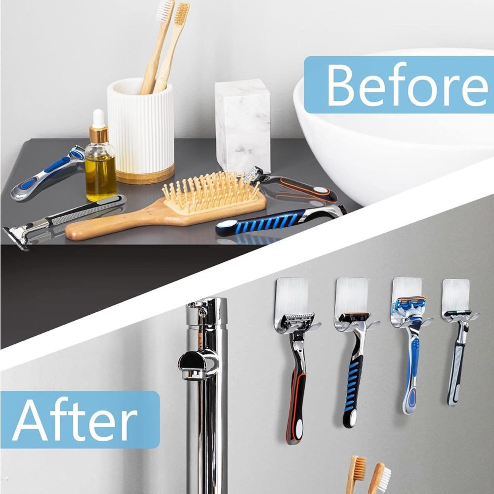 Razor Hanger Hooks for Bathroom Kitchen Stainless Steel Waterproof Self-Adhesive - Picture 16 of 17